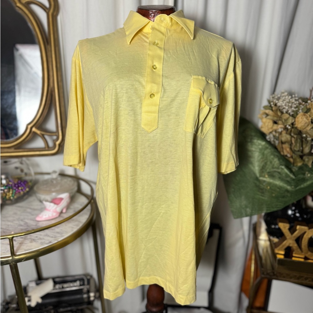 60s 70s men’s casual yellow Polo Shirt grannycore eclectic grandpa